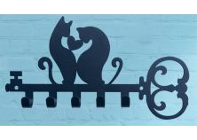 Вешалка настенная «Кот и Кошка», 200х100мм, серый, 5 крючков